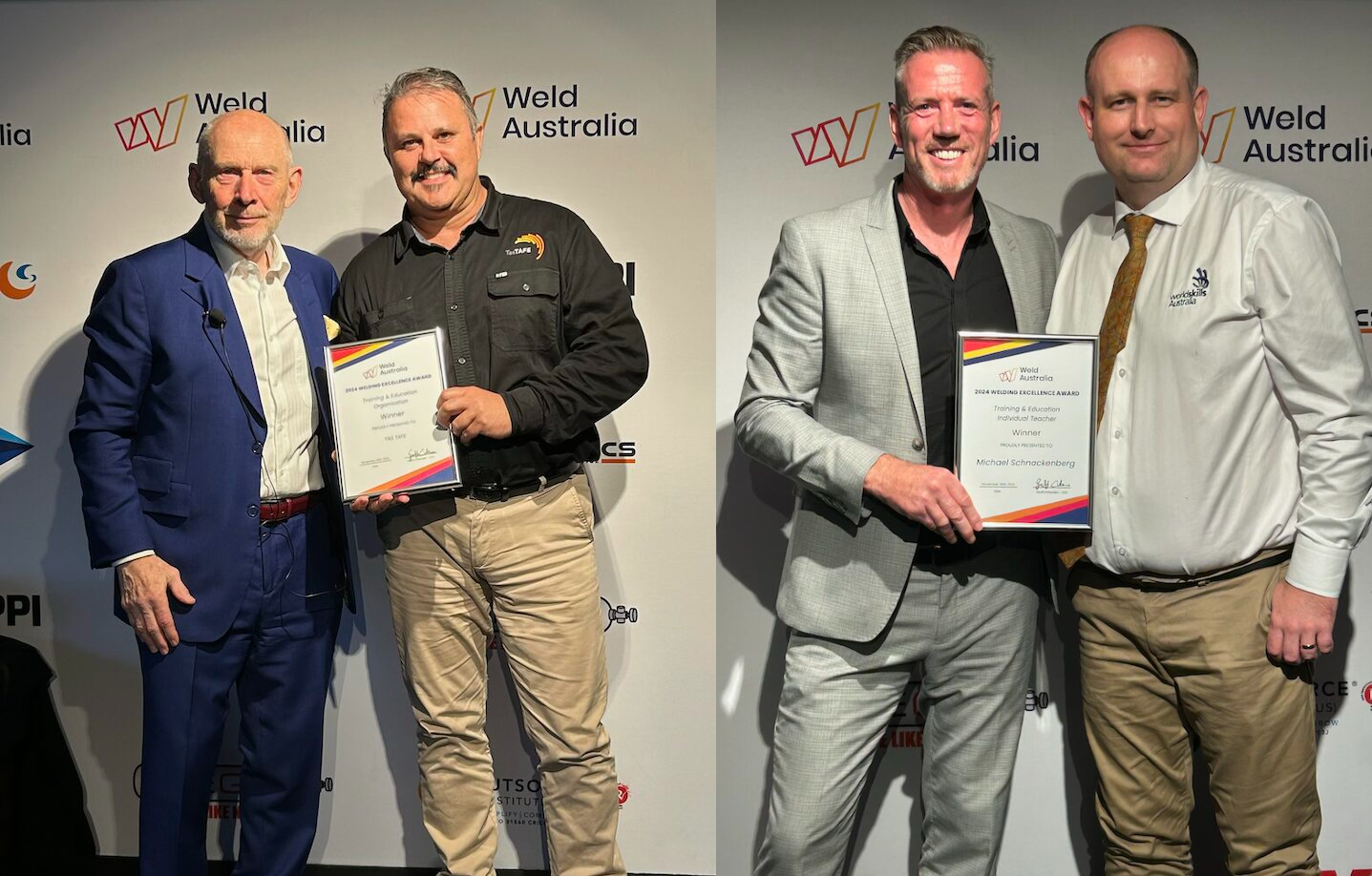 L: Simon Bailey accepting the 2024 Training and Education – Organisation Award R: Michael Schnackenberg accepting the 2024 Training and Education – Individual Teacher Award